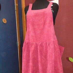 GOTH BOHO PRAIRIE COWGIRL RED CORDUROY OVERALL DRESS 2 POCKETS L